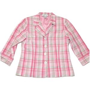 Dressbarn‎ Pink Plaid Blazer Small Y2K Barbiecore Tennis Preppy Country Club